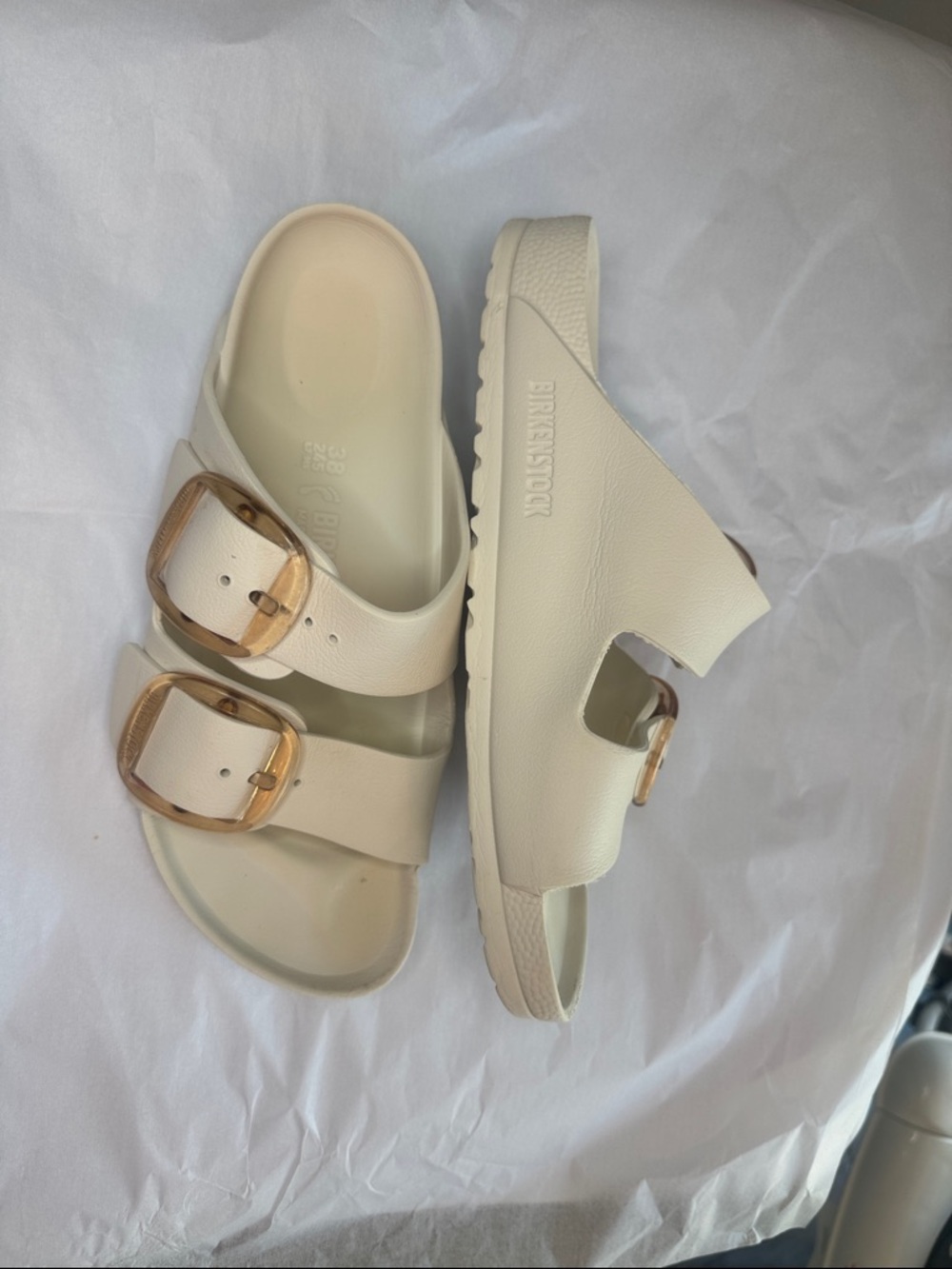 Birkenstock Arizona Big Buckle EVA Sandals Eggshell Size 38